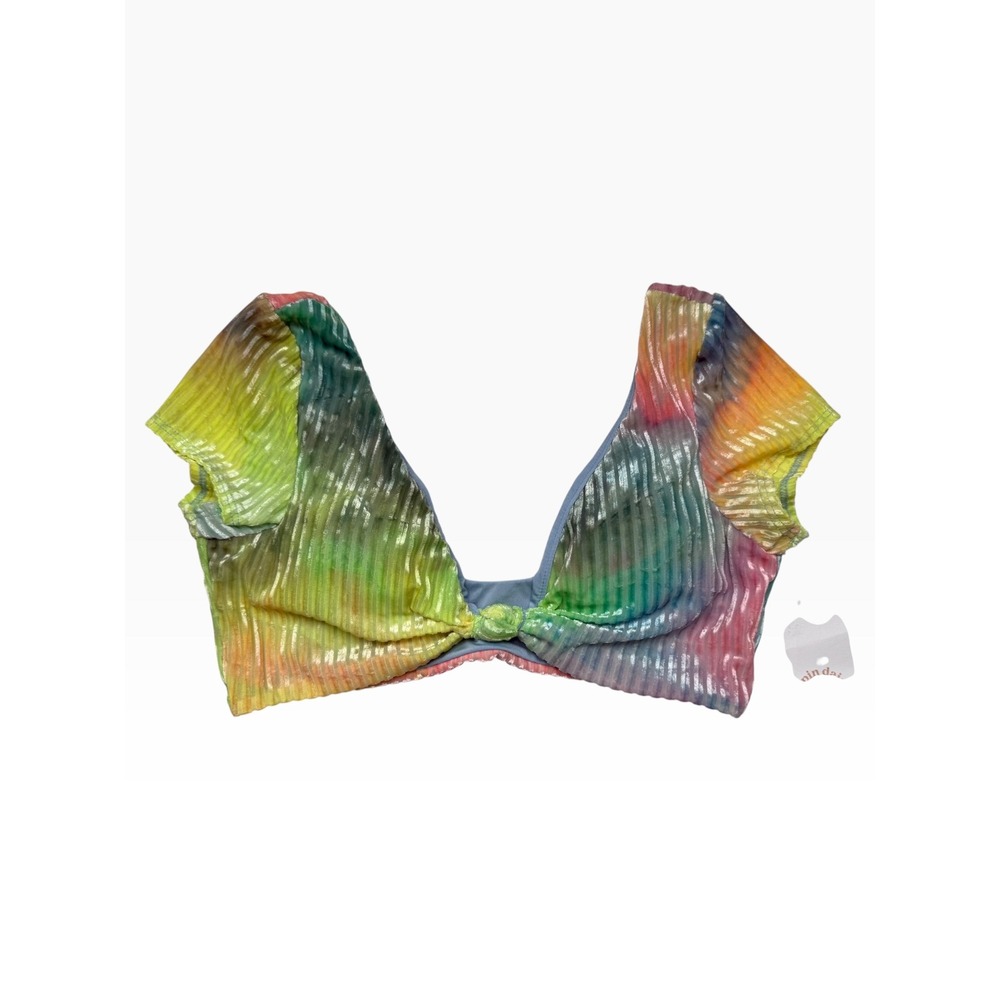 Dippin Daisys Knotted Vision Bikini Top Rainbow Tie Dye Ribbed Velvet Medium